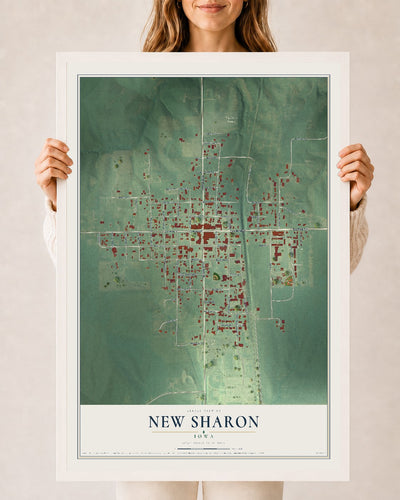 Map of New Sharon, Iowa, 24 x 36 inch print in a white wood frame