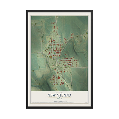 Map of New Vienna, Iowa, 12 x 18 inch print in a black wood frame