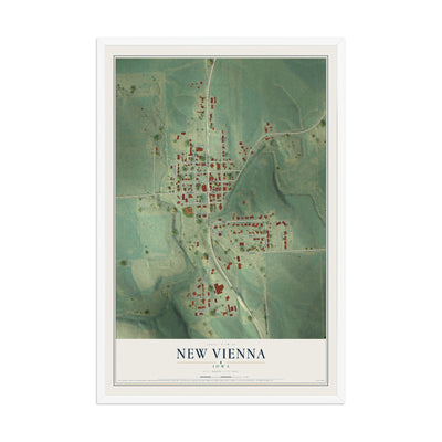 Map of New Vienna, Iowa, 12 x 18 inch print in a white wood frame