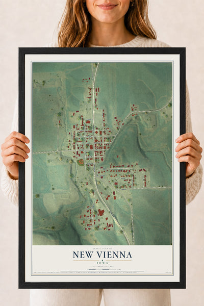 Map of New Vienna, Iowa, 18 x 24 inch print in a black wood frame