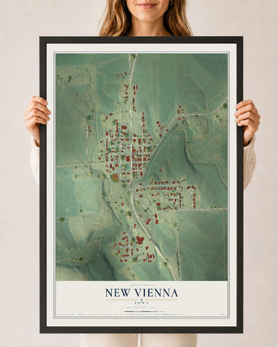 Map of New Vienna, Iowa, 24 x 36 inch print in a black wood frame