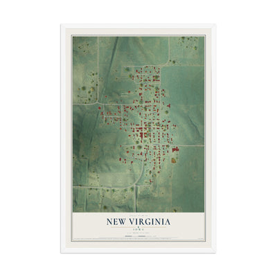 Map of New Virginia, Iowa, 12 x 18 inch print in a white wood frame