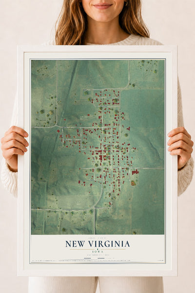 Map of New Virginia, Iowa, 18 x 24 inch print in a white wood frame