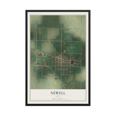 Map of Newell, Iowa, 12 x 18 inch print in a black wood frame
