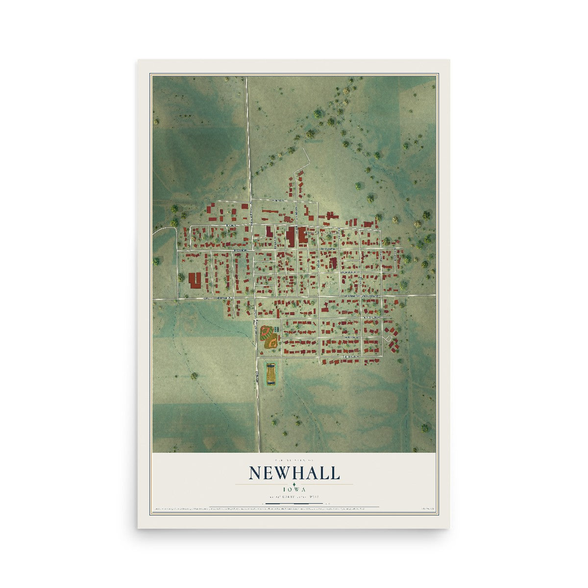 Map of Newhall, Iowa, 12 x 18 inch unframed archival matte print