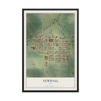 Map of Newhall, Iowa, 12 x 18 inch print in a black wood frame