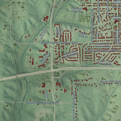 Second close-up of the map of Newton, Iowa print showing more streets and buildings