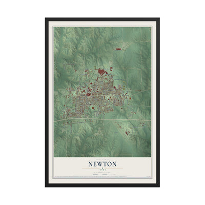 Map of Newton, Iowa, 12 x 18 inch print in a black wood frame