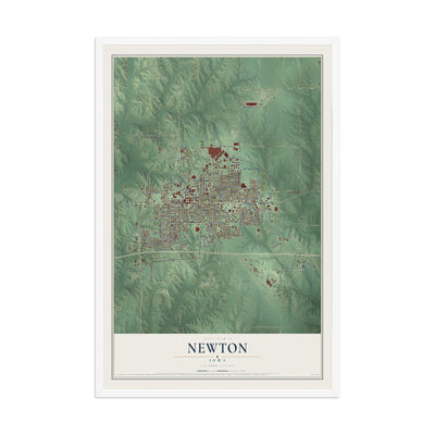 Map of Newton, Iowa, 12 x 18 inch print in a white wood frame