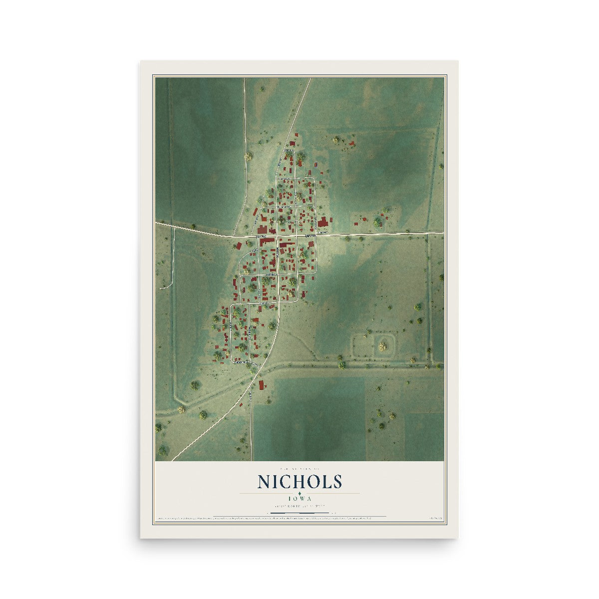 Map of Nichols, Iowa, 12 x 18 inch unframed archival matte print
