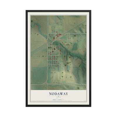 Map of Nodaway, Iowa, 12 x 18 inch print in a black wood frame