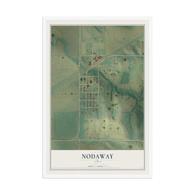Map of Nodaway, Iowa, 12 x 18 inch print in a white wood frame