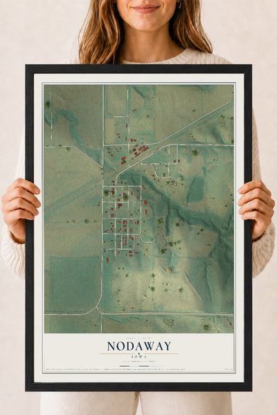 Map of Nodaway, Iowa, 18 x 24 inch print in a black wood frame