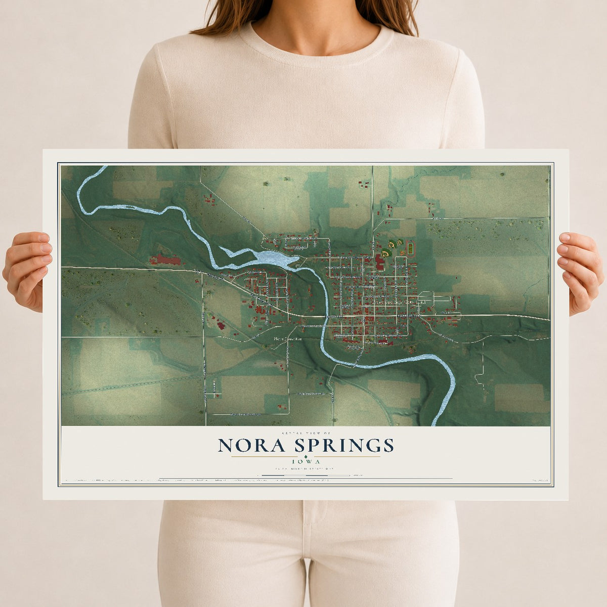 Map of Nora Springs, Iowa, 12 x 18 inch unframed archival matte print