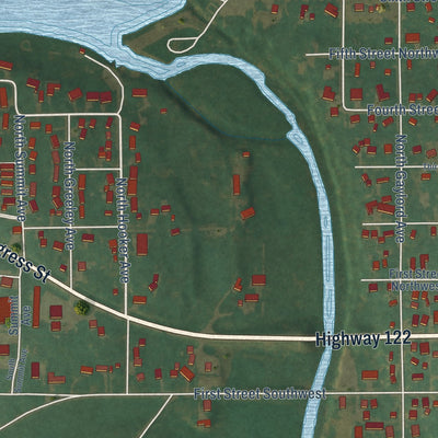 Second close-up of the map of Nora Springs, Iowa print showing more streets and buildings