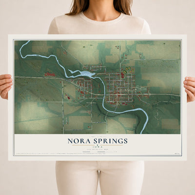 Map of Nora Springs, Iowa, 18 x 24 inch unframed archival matte print