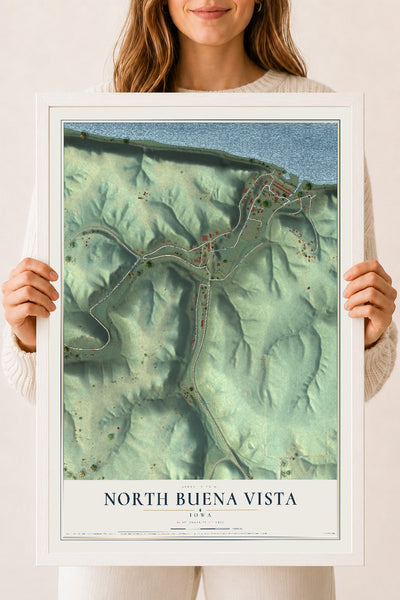 Map of North Buena Vista, Iowa, 18 x 24 inch print in a white wood frame