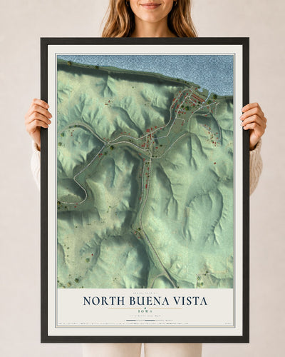 Map of North Buena Vista, Iowa, 24 x 36 inch print in a black wood frame