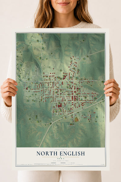 Map of North English, Iowa, 18 x 24 inch unframed archival matte print