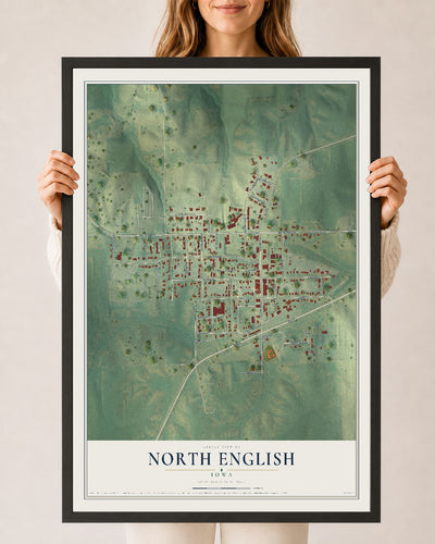 Map of North English, Iowa, 24 x 36 inch print in a black wood frame