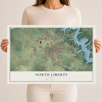 Map of North Liberty, Iowa, 12 x 18 inch unframed archival matte print
