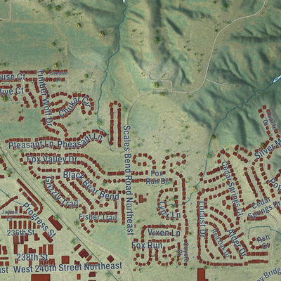 Second close-up of the map of North Liberty, Iowa print showing more streets and buildings