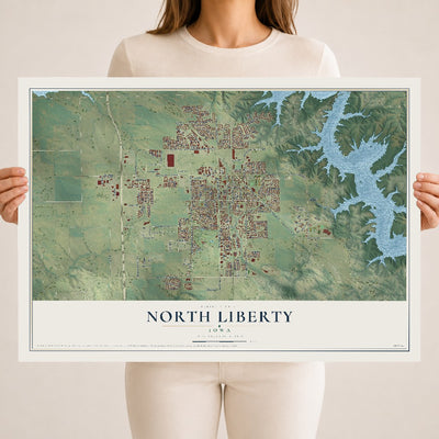 Map of North Liberty, Iowa, 18 x 24 inch unframed archival matte print