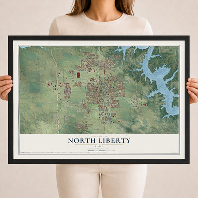 Map of North Liberty, Iowa, 18 x 24 inch print in a black wood frame
