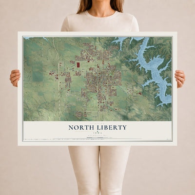 Map of North Liberty, Iowa, 24 x 36 inch unframed archival matte print