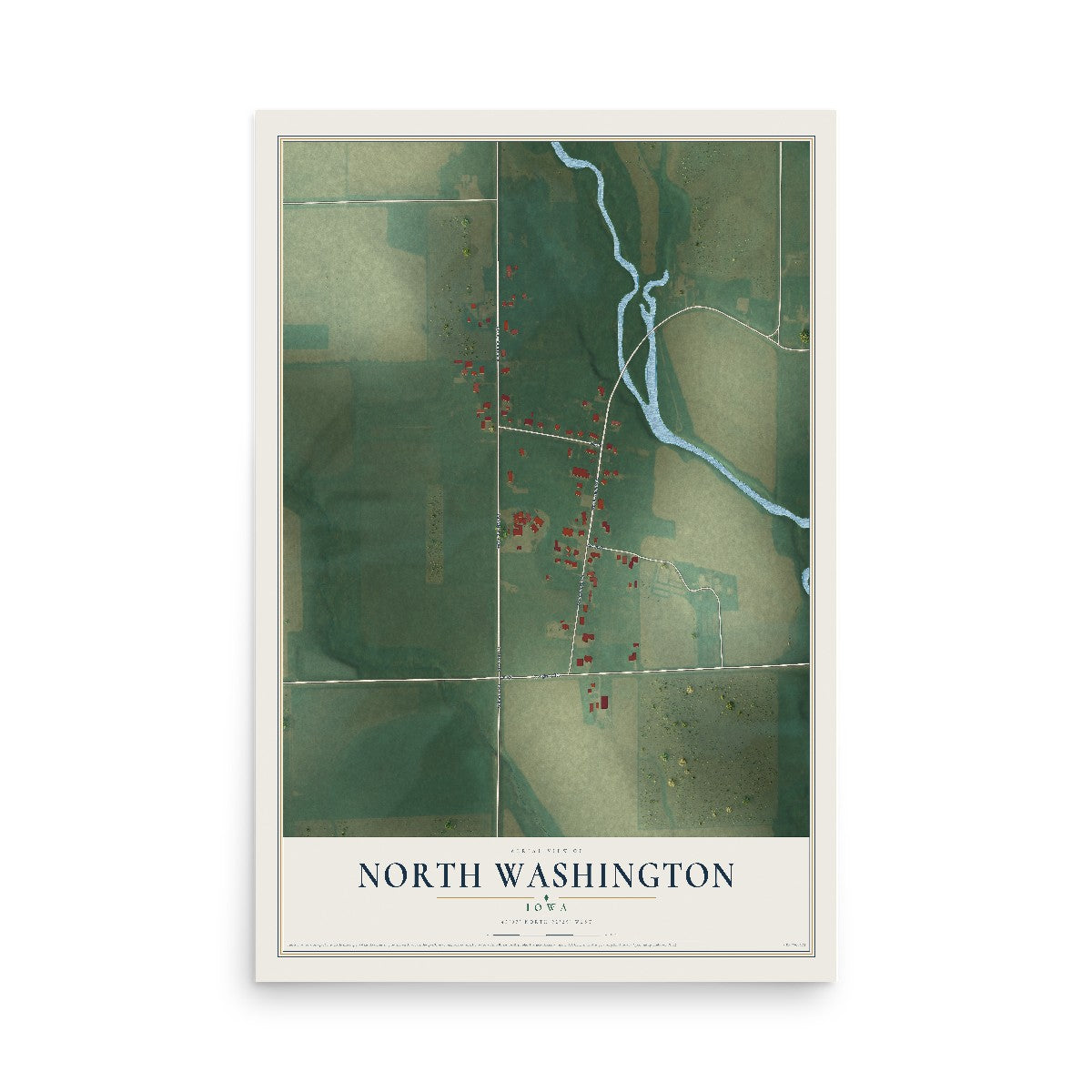 Map of North Washington, Iowa, 12 x 18 inch unframed archival matte print
