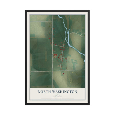 Map of North Washington, Iowa, 12 x 18 inch print in a black wood frame
