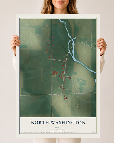 Map of North Washington, Iowa, 24 x 36 inch unframed archival matte print
