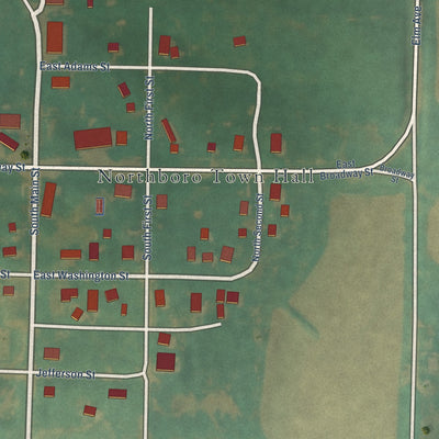 Close-up of the map of Northboro, Iowa print showing street and building detail