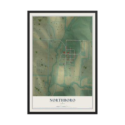 Map of Northboro, Iowa, 12 x 18 inch print in a black wood frame