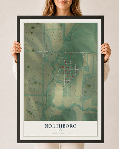 Map of Northboro, Iowa, 24 x 36 inch print in a black wood frame