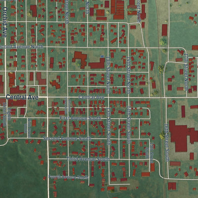 Close-up of the map of Northwood, Iowa print showing street and building detail