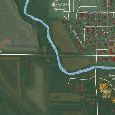 Second close-up of the map of Northwood, Iowa print showing more streets and buildings