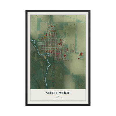 Map of Northwood, Iowa, 12 x 18 inch print in a black wood frame
