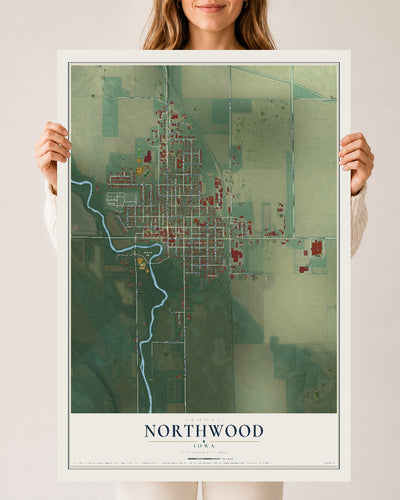 Map of Northwood, Iowa, 24 x 36 inch unframed archival matte print
