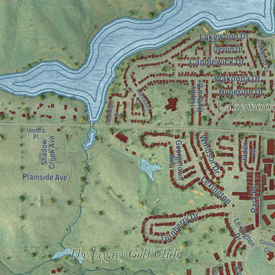 Second close-up of the map of Norwalk, Iowa print showing more streets and buildings