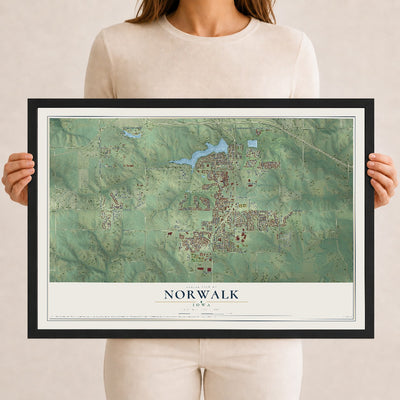 Map of Norwalk, Iowa, 12 x 18 inch print in a black wood frame