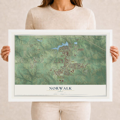 Map of Norwalk, Iowa, 12 x 18 inch print in a white wood frame