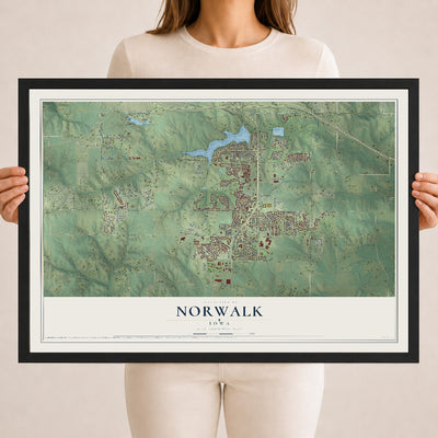 Map of Norwalk, Iowa, 18 x 24 inch print in a black wood frame