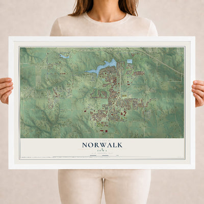 Map of Norwalk, Iowa, 18 x 24 inch print in a white wood frame