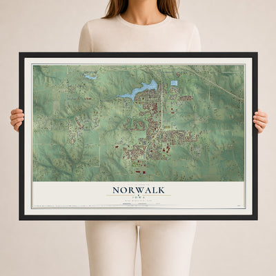 Map of Norwalk, Iowa, 24 x 36 inch print in a black wood frame