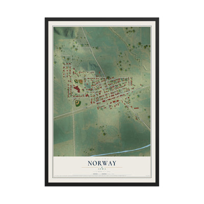 Map of Norway, Iowa, 12 x 18 inch print in a black wood frame