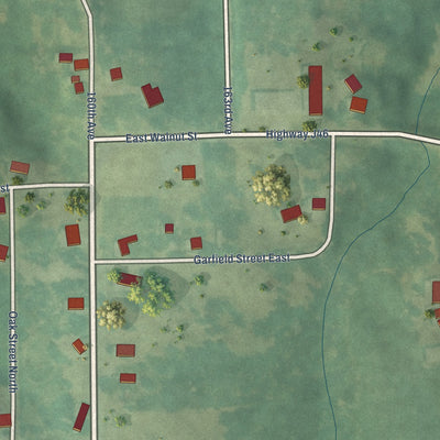 Close-up of the map of Numa, Iowa print showing street and building detail