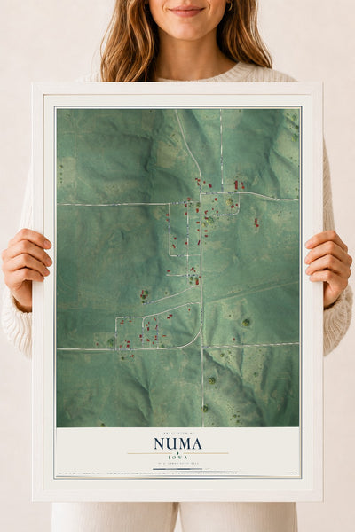 Map of Numa, Iowa, 18 x 24 inch print in a white wood frame