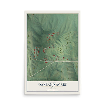 Map of Oakland Acres, Iowa, 12 x 18 inch unframed archival matte print