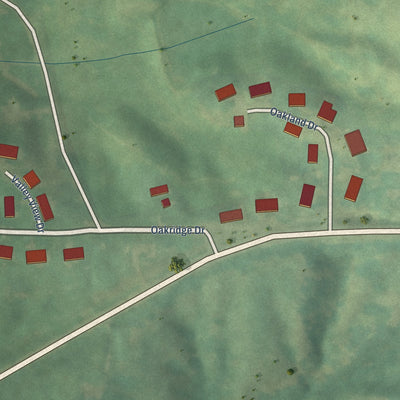 Close-up of the map of Oakland Acres, Iowa print showing street and building detail